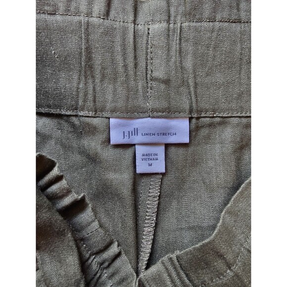 J Jill Pants Womens M Green High Rise Paper Bag Waist Linen Blend Wide Leg Crop - Picture 2 of 7